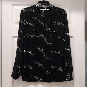 Notations Black Sequin Sparkle Blouse Party Top Size L